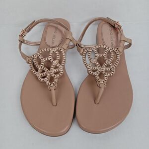 ANTONIO MELANI Tan Sandals with Gold Accents